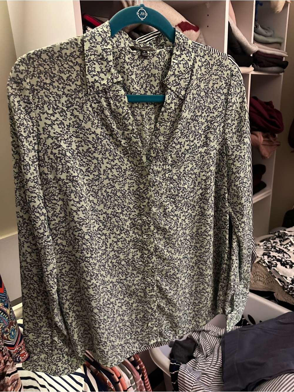 The Limited Mint-Green Blouse with Navy Floral Print